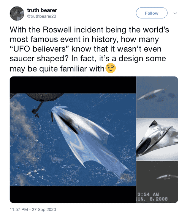 "With the Roswell incident being the world's most famous event in history, how many "UFO believers" know that it wasn't even saucer shaped? In fact, it's a design some may be quite familiar with"